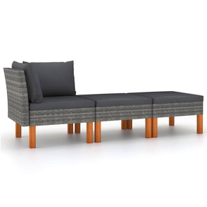 3 Piece Patio Lounge Set Poly Rattan and Solid Eucalyptus Wood A949-315760