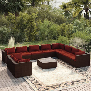 11 Piece Patio Lounge Set with Cushions Brown Poly Rattan A949-3102523