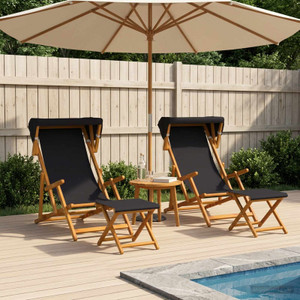 Deck Chair 4 pcs 3 Position Solid Eucalyptus Wood Black A949-3407802