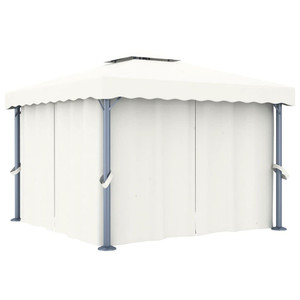 Gazebo with Curtain 9.8'x9.8'Cream White Aluminum A949-3053377