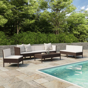 9 Piece Patio Lounge Set with Cushions Poly Rattan Brown A949-3056969