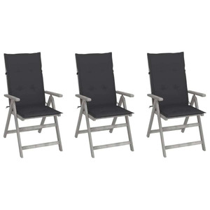 Patio Reclining Chairs 3 pcs with Cushions Solid Acacia Wood A949-3064728