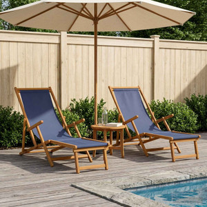 Folding Sun Lounger 2 pcs 3 Position Solid Eucalyptus Wood Blue A949-3407819