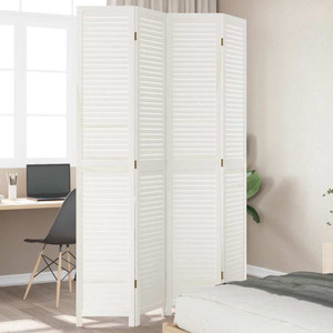 Room Divider 4 Panels White Solid Wood Paulownia A949-358836