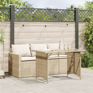 2 Piece Patio Dining Set with Cushions Beige Poly Rattan A949-366332