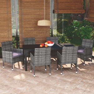 7 Piece Patio Dining Set with Cushions Poly Rattan Gray A949-3095025