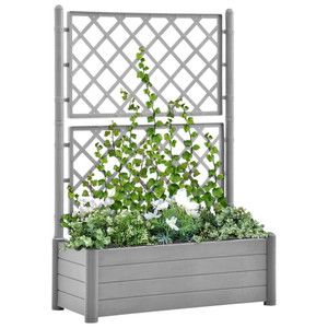 Garden Planter with Trellis 39.4"x16.9"x55.9" PP Stone Gray A949-317582