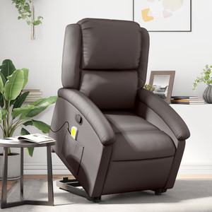 Stand up Massage Recliner Chair Dark Brown Real Leather A949-3205941