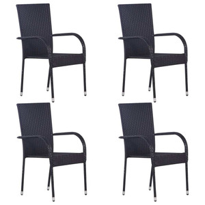 Stackable Patio Chairs 4 pcs Poly Rattan Black A949-310084