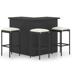 4 Piece Patio Bar Set with Cushions Poly Rattan Black A949-3064923