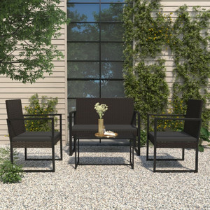 Patio Bench with Cushions Black 41.7" Poly Rattan A949-362325