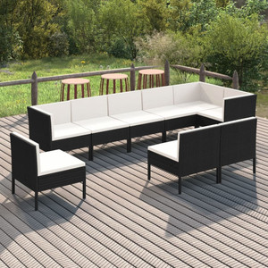 9 Piece Patio Lounge Set with Cushions Poly Rattan Black A949-3094404