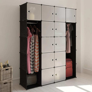 Modular Cabinet with 14 Compartments Black and White 14.6"x57.5"x71.1 A949-240499
