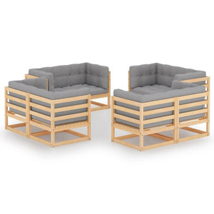8 Piece Patio Lounge Set with Cushions Solid Wood Pine A949-3076334
