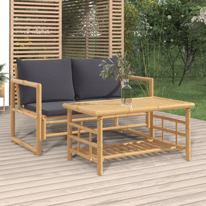 2 Piece Patio Lounge Set with Dark Gray Cushions Bamboo A949-319266