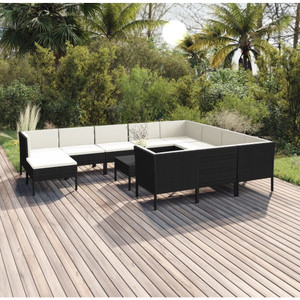 12 Piece Patio Lounge Set with Cushions Poly Rattan Black A949-3094512