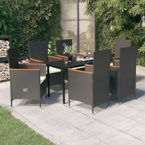 7 Piece Patio Dining Set with Cushions Black A949-3099428