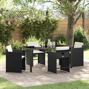Garden Dining Set 5 pcs Black Poly Rattan A949-3379974