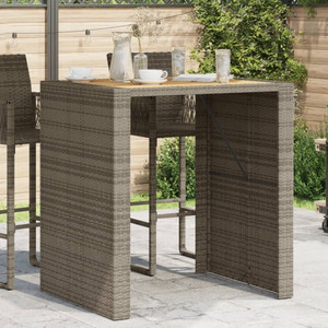 Patio Bar Table with Acacia Wood Top Gray 41.3"x31.5"x43.3" Poly Rattan A949-368697