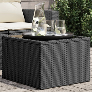 Garden Table with Glass Top Black 21.7x21.7x14.6" Poly Rattan A949-365969