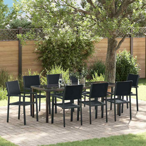 Garden Dining Set 9 pcs Black Powder-Coated Steel A949-3379155