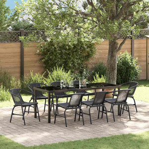 Garden Dining Set 9 pcs Black Powder-Coated Steel A949-3379386