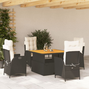 5 Piece Patio Dining Set with Cushions Black Poly Rattan A949-3277437