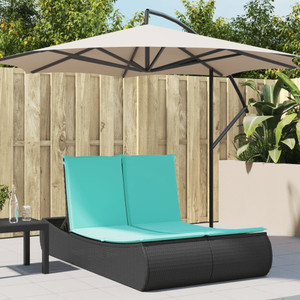 Double Sun Lounger with Cushions Black Poly Rattan A949-368098
