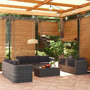 9 Piece Patio Lounge Set with Cushions Poly Rattan Gray A949-3059491