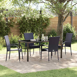 Garden Dining Set 5 pcs Black Powder-Coated Steel A949-3379404