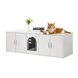 Cat Litter Box Enclosure for 2 Cats, Litter Box Furniture Hidden with Double Rooms, Wooden Cat Box  E415-JSDMMSPWQ57IKZ26TV0