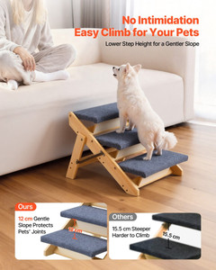 Wood Pet Stairs, 3-Step Dog Stairs for Beds, Sofa & Cars, 150lbs Load Capacity, Floded Flat Design, E415-LTSFZDGLTKFPMMCSK001V0