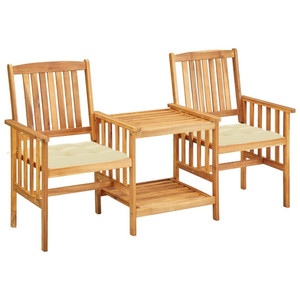 Patio Chairs with Tea Table and Cushions Solid Acacia Wood A949-3061292
