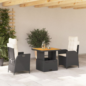 3 Piece Patio Dining Set with Cushions Black Poly Rattan A949-3277433