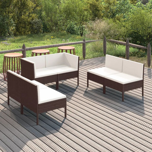 6 Piece Patio Lounge Set with Cushions Poly Rattan Brown A949-3094351