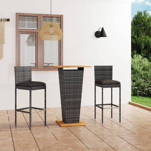3 Piece Patio Bar Set with Cushions Poly Rattan Gray A949-3064857