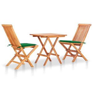 3 Piece Bistro Set with Green Cushions Solid Teak Wood A949-3063230
