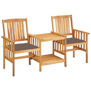 Patio Chairs with Tea Table and Cushions Solid Acacia Wood A949-3061298