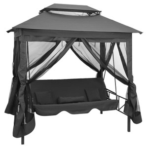 Outdoor Convertible Swing Bench with Canopy Anthracite 86.6"x63"x94.5" Steel A949-45073