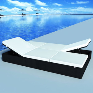 Double Sun Lounger with Cushion Poly Rattan Black A949-41787