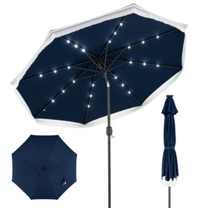 9 Feet Solar Patio Umbrella with 24 LED Lights for Yard-Navy - Color: Navy D681-NP13219NY