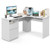 L-Shaped Computer Desk with Letter File Drawer-White - Color: White D681-JV11698WH