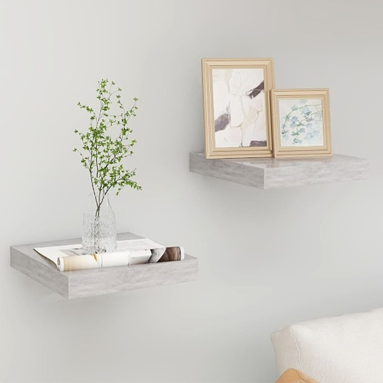 Floating Wall Shelves 2 pcs Concrete Gray 9.1"x9.3"x1.5" MDF A949-326589