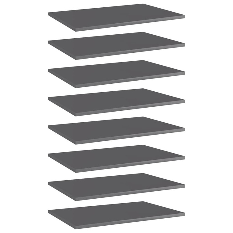 Bookshelf Boards 8 pcs High Gloss Gray 23.6"x15.7"x0.6" Engineered Wood A949-805265