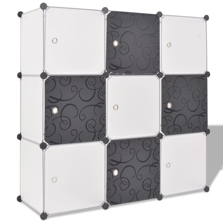 Storage Cube Organizer with 9 Compartments Black and White A949-244924