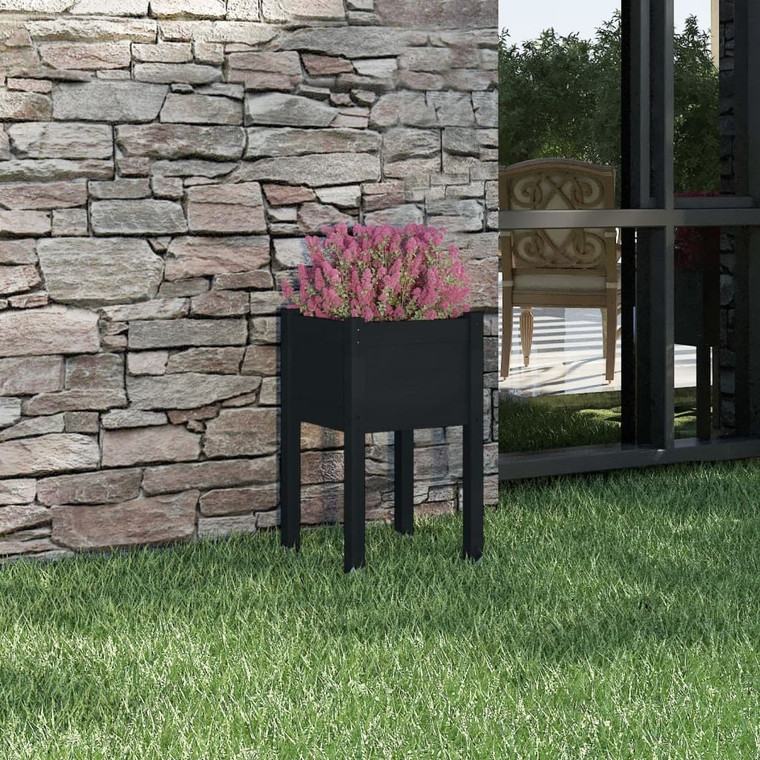 Garden Planter Black 15.7"x15.7"x27.6" Solid Wood Pine A949-810797