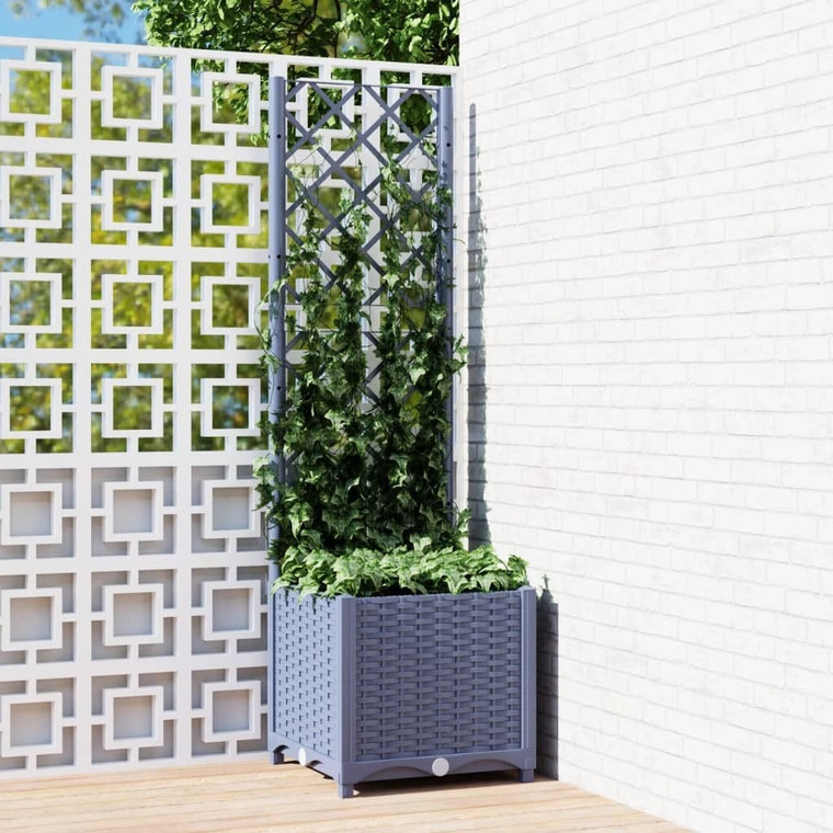 Garden Planter with Trellis Blue Grey 15.7x15.7x53.5" PP A949-318249