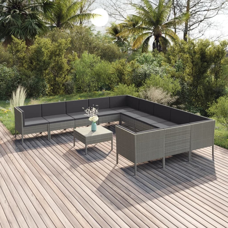 12 Piece Patio Lounge Set with Cushions Poly Rattan Gray A949-3094502