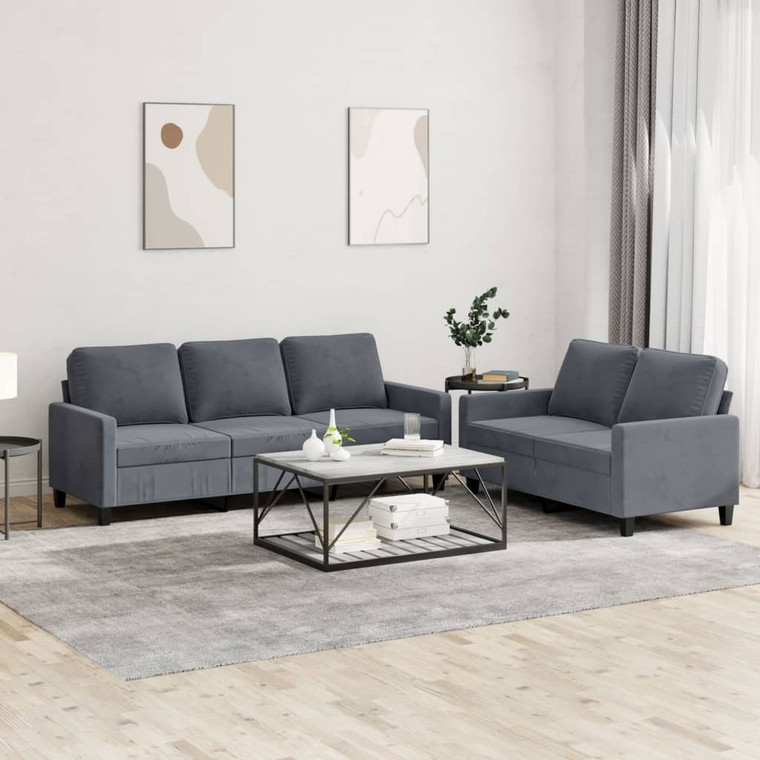 2 Piece Sofa Set with Cushions Dark Gray Velvet A949-3201517