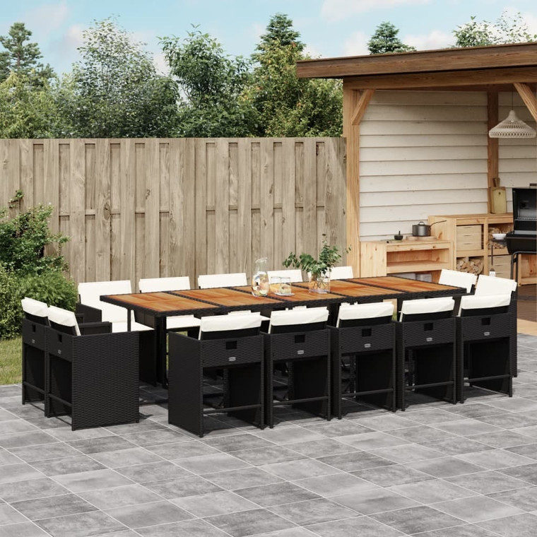 15 Piece Patio Dining Set with Cushions Black Poly Rattan A949-3278006